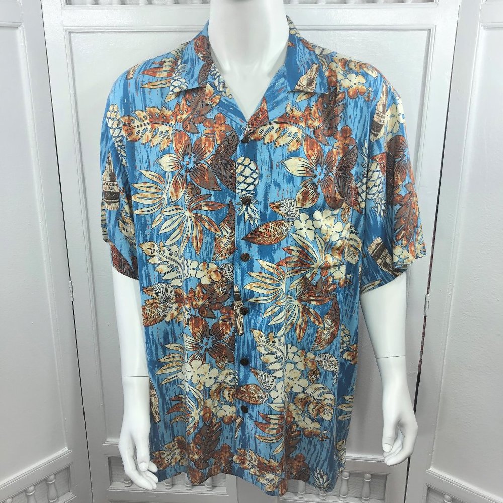 Young USA Mens Hawaiian Shirt Floral Volcano Ale Beer All Over Print Size 2XL
